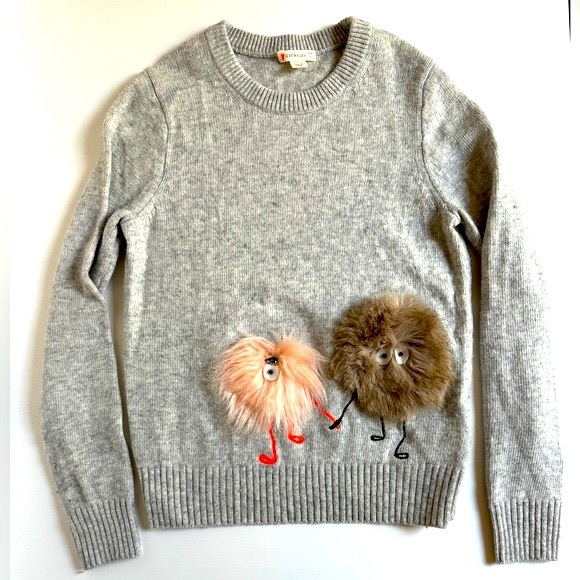 * RARE * Crew Cuts Faux Fur Monster Friends Soft Wool Blend Sweater Grey size 12 - Picture 1 of 6